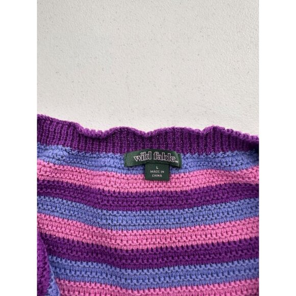 Wild Fable Striped Knit Halter Dress V-Neck Open Back Crochet Boho Rainbow Retro - Picture 3 of 14